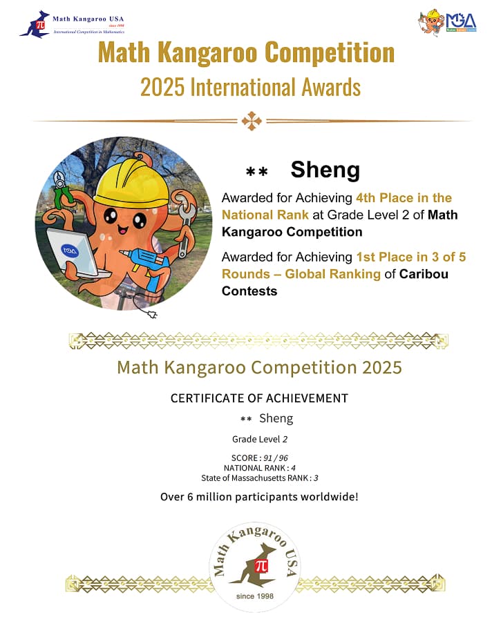 MGA student math competition award