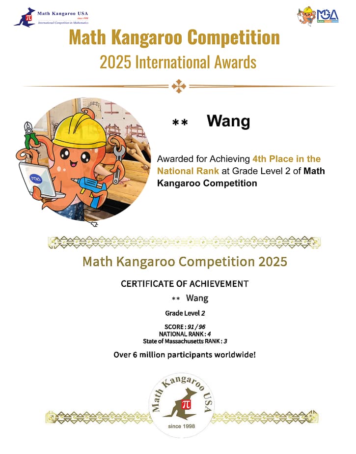 MGA student math competition award