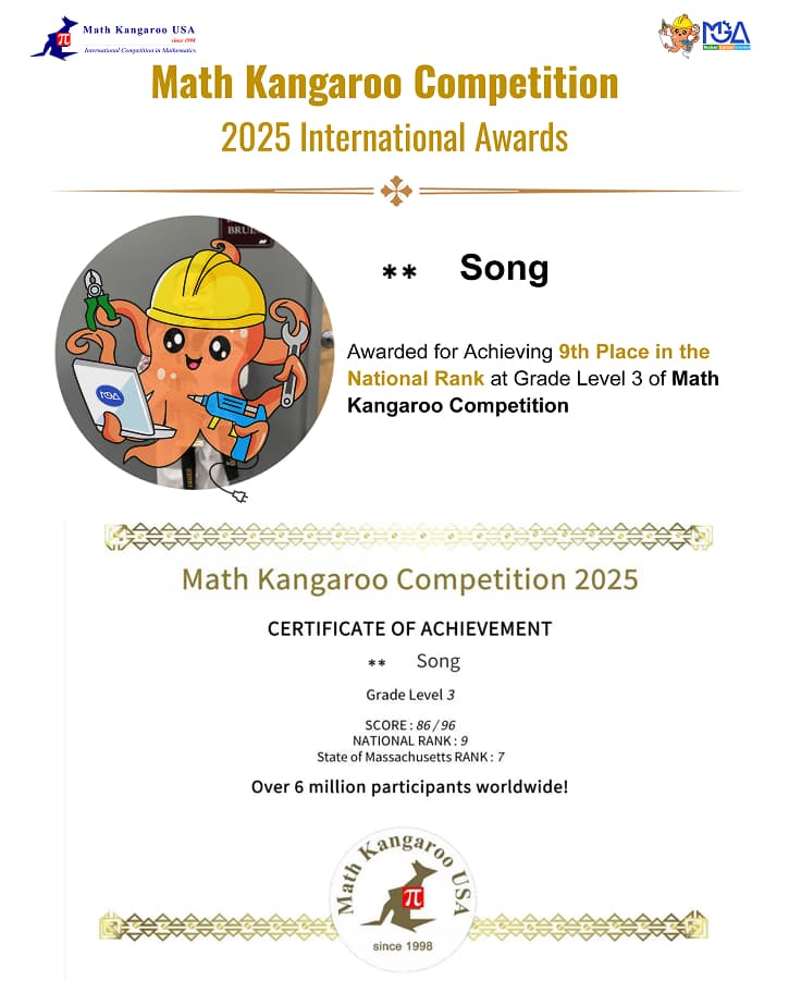 MGA student math competition award