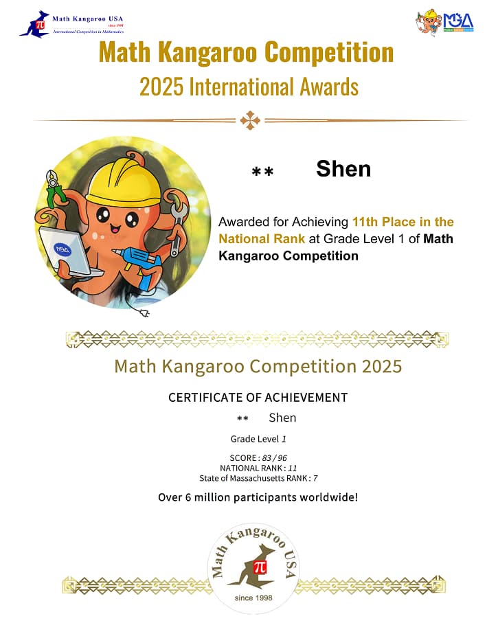 MGA student math competition award