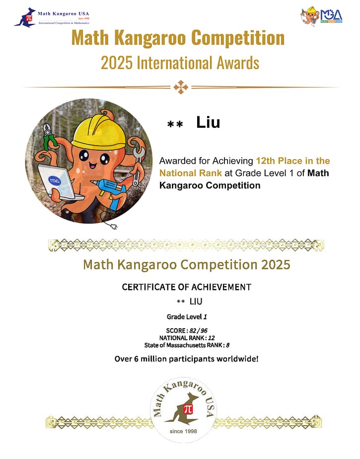 MGA student math competition award
