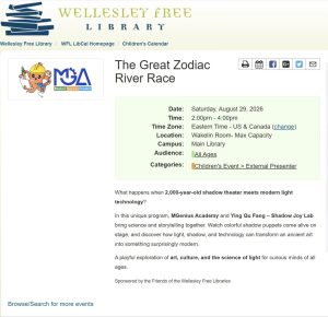 A Shadow Theater & Light Science Event at Wellesley Free Library